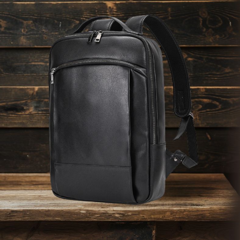 Black Leather Laptop Backpack | ROCKFORD