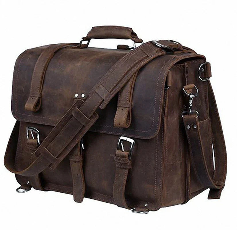 Brown Genuine Leather Men Briefcase Shoulder Bag Office
